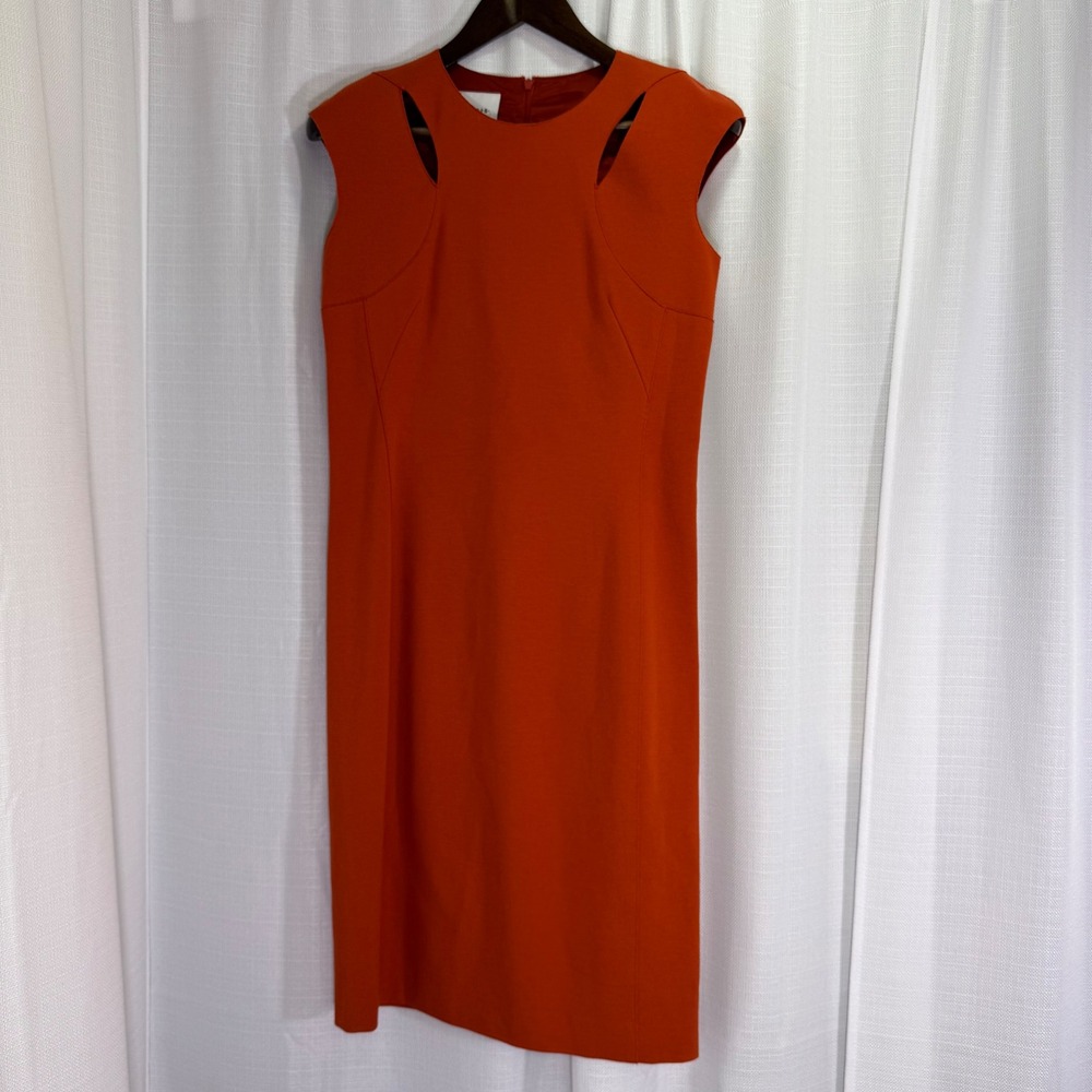 Akris Punto Sheath Dress Sz 6 Red Orange Cutout Textured Sleeveless Knee Length - Picture 6 of 16